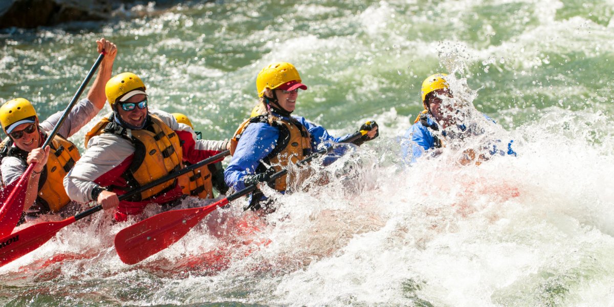 Rafters navigate large rapids on the Middle Fork early in the season