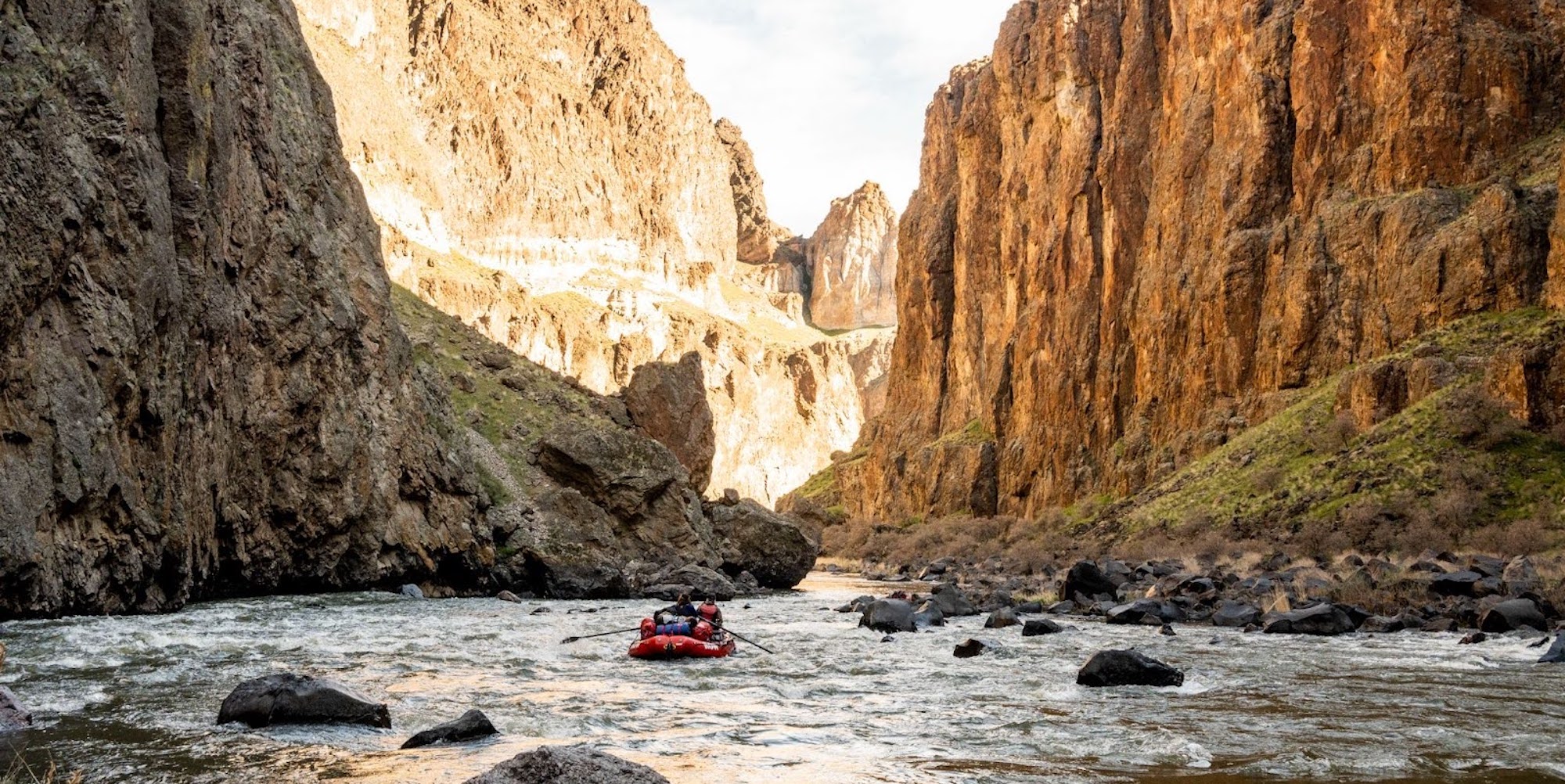 Downstream shot of people floating the Owyhee River