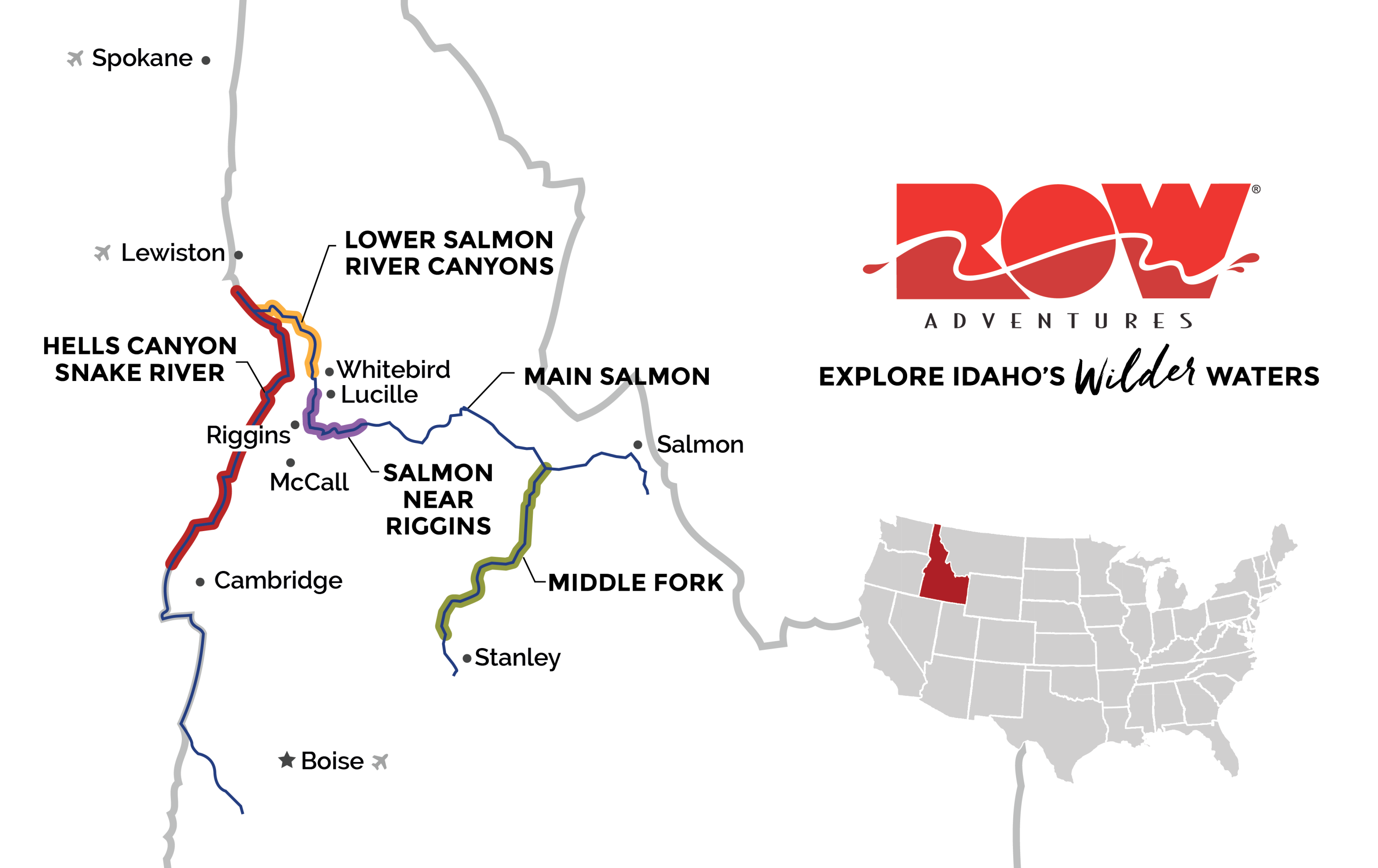  ROW Adventures map of Idaho's Salmon River 